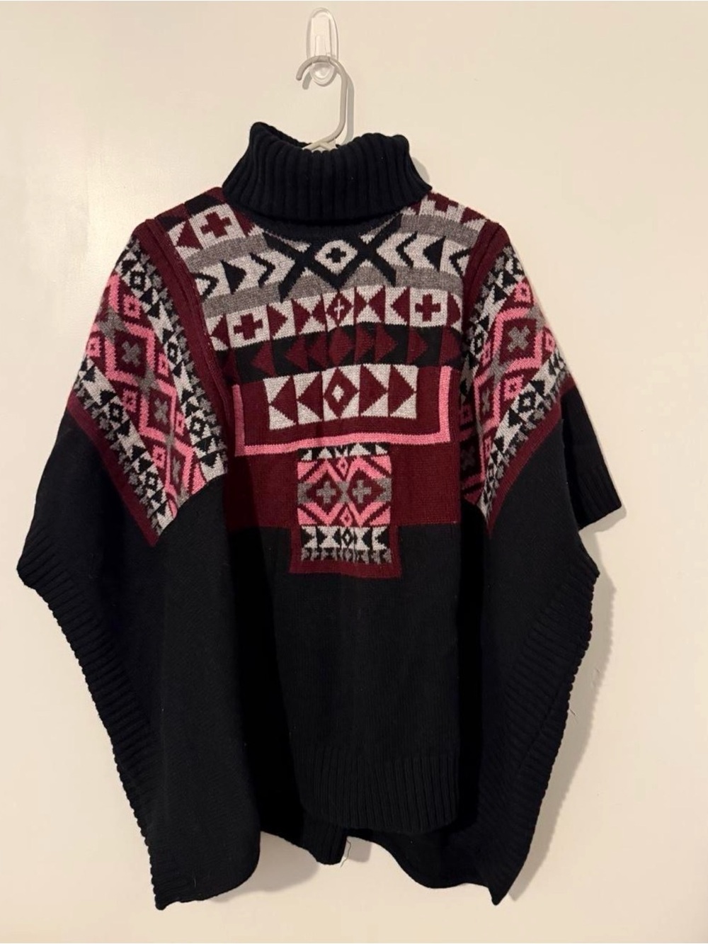 Women’s Black & Burgundy Patterned Turtleneck Sweater